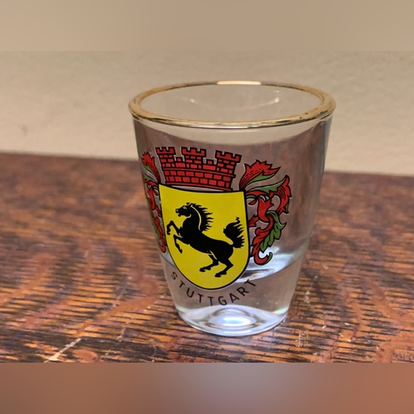 Vintage Gold Rimmed Stuttgart Germany Horse Crest Logo Shot Glass - Picture 7 of 16